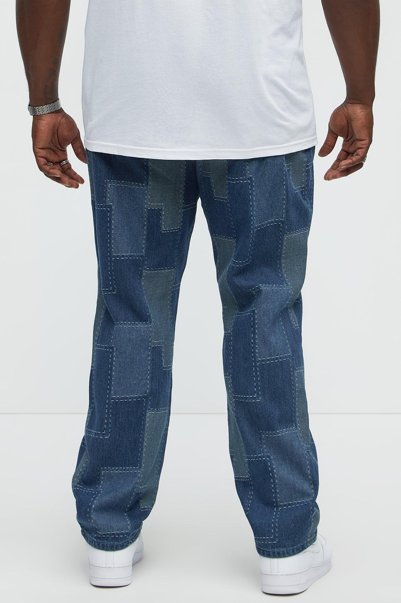 Shibori Patched Slim Jeans - Medium Blue Wash Product Image