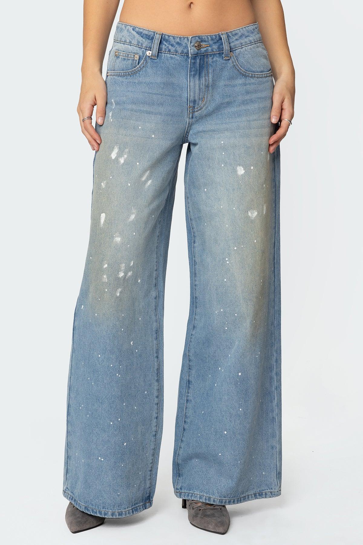 Paint Splatter Low Rise Baggy Jeans Product Image