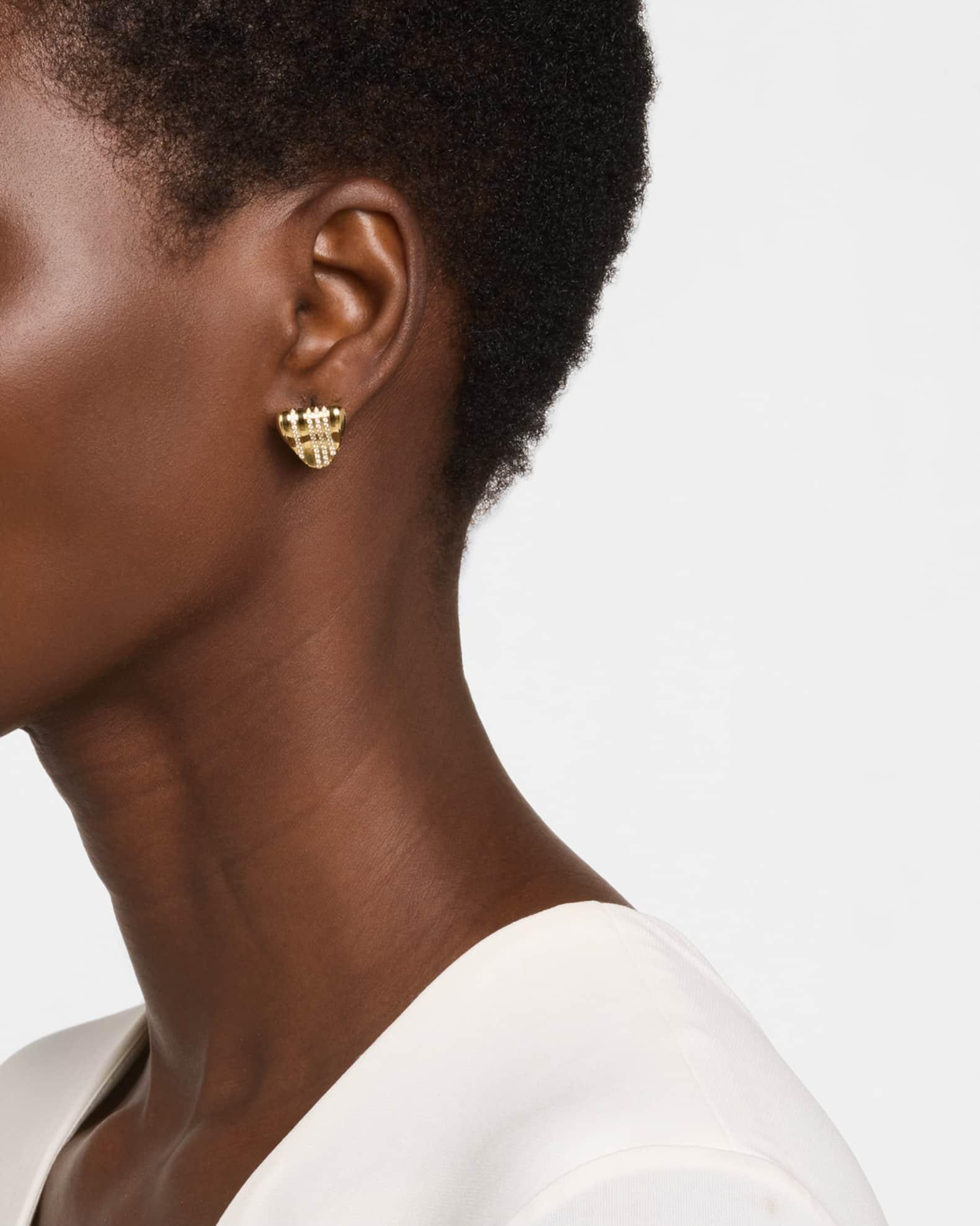 18K Yellow Gold Triangular Stud Earrings with Diamonds Product Image