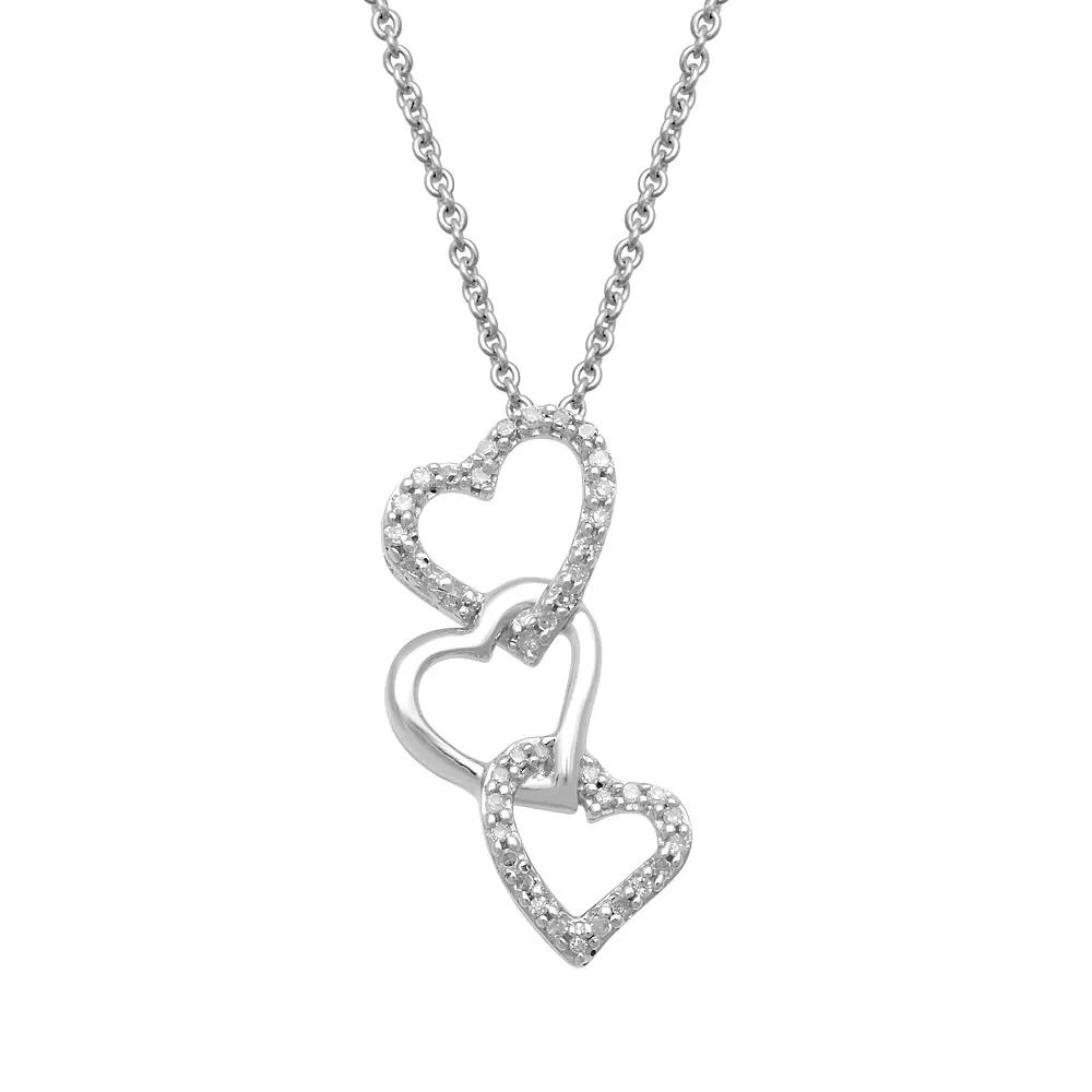 Sterling Silver 1/10 Carat T.W. Diamond 3-Heart Pendant Necklace, Women's, Size: 18" Product Image