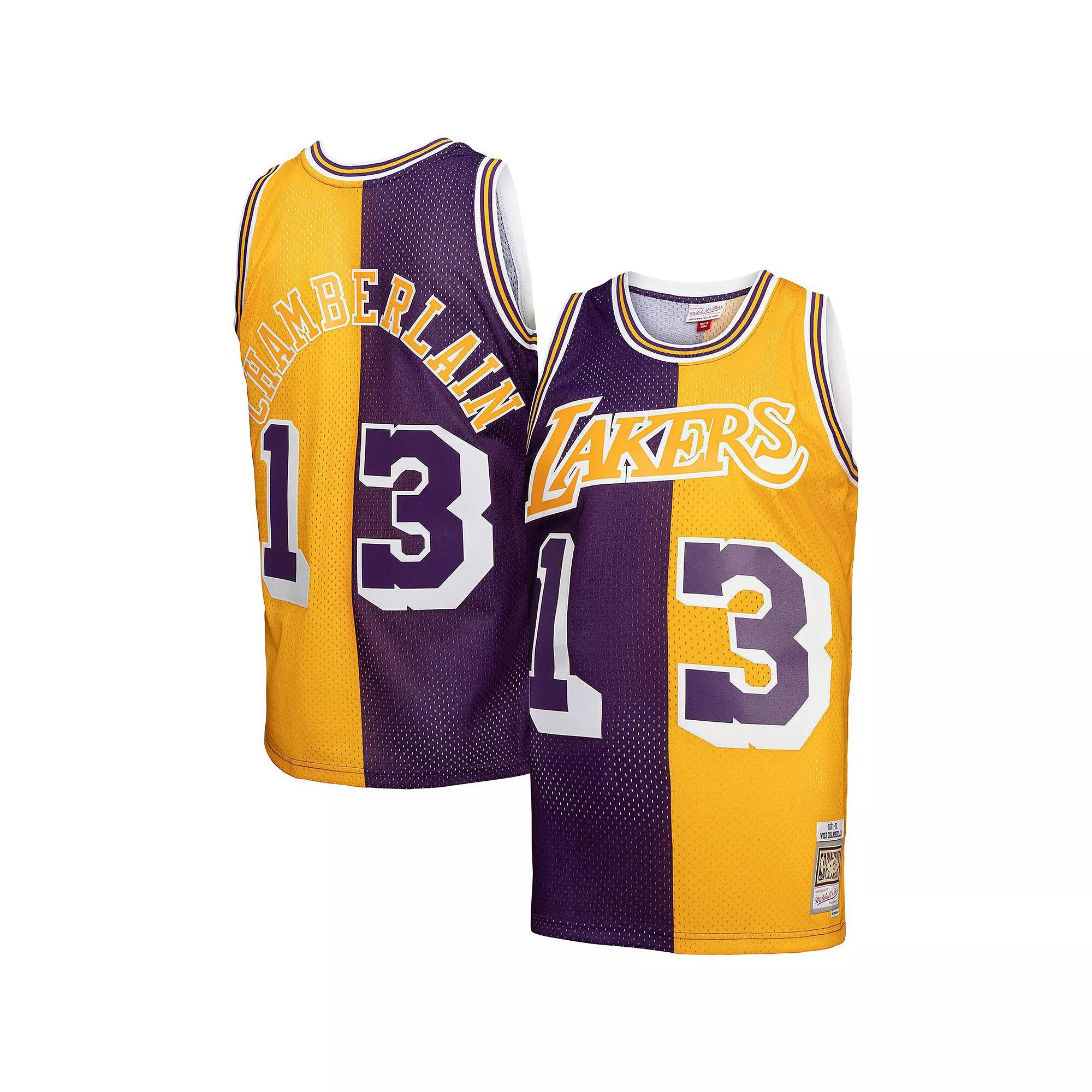 Men's Mitchell & Ness Wilt Chamberlain Purple/Gold Los Angeles Lakers Hardwood Classics 1971-72 Split Swingman Jersey, Size: 2XL Product Image