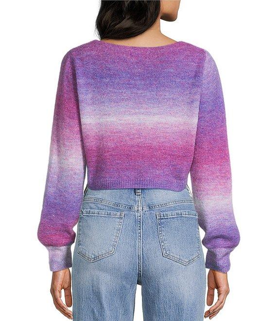 Emory Park Spacedye V-Neck Ruched Tie Front Long Sleeve Cropped Sweater Product Image