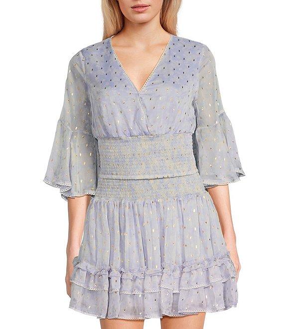 C&V Chelsea & Violet V-Neck Long Sleeve Coordinating Smocked Top Product Image