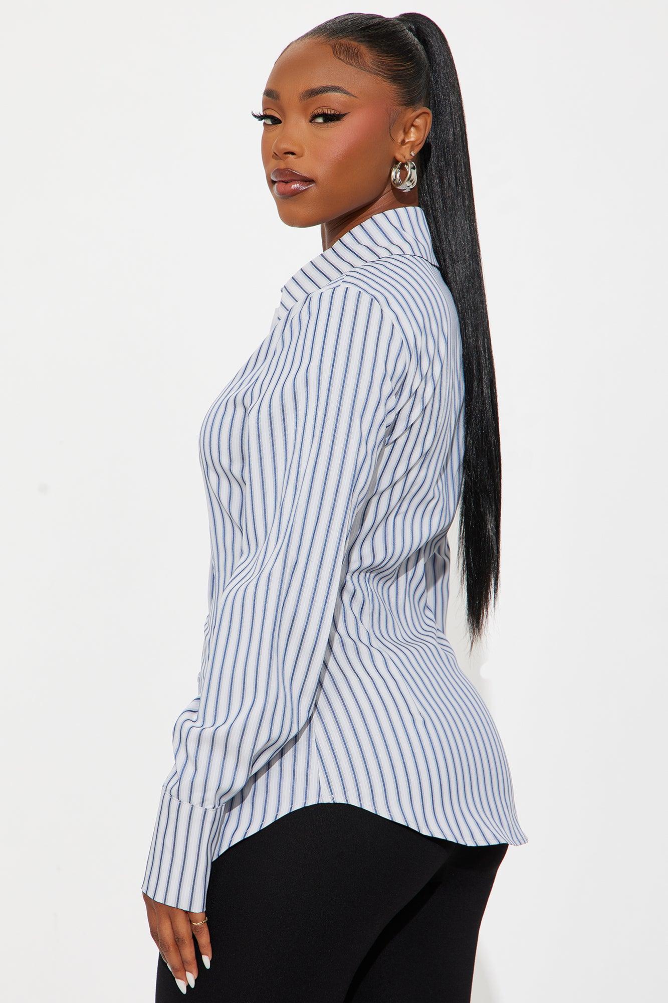 Mira Striped Poplin Shirt - Blue/combo Female Product Image