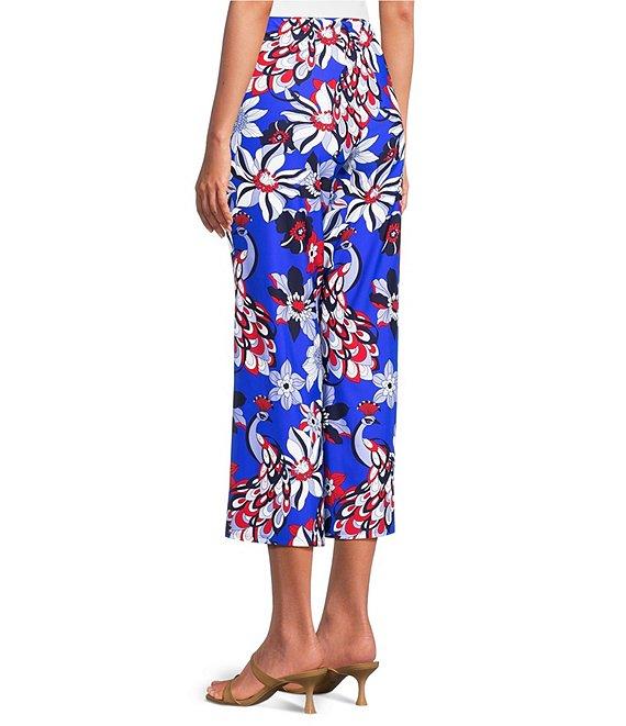 Jude Connally Trixie Twirling Peacock Print Stretch Knit Wide Leg Cropped Coordinating Pull-On Pants Product Image