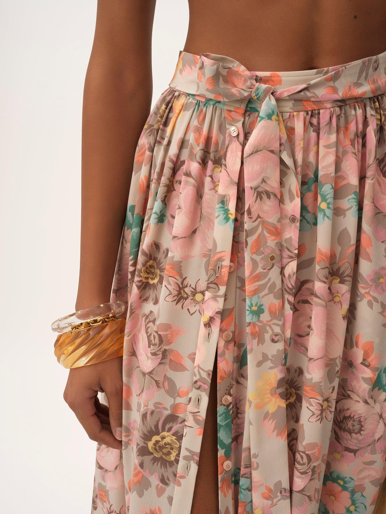 Gathered midi skirt in crêpe de chine Product Image
