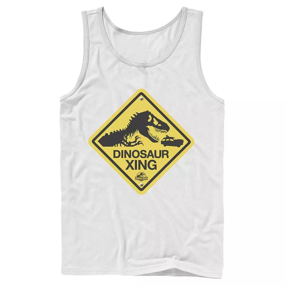 Men's Jurassic Park Dinosaur Crossing Yellow Sign Tank Top,  Product Image