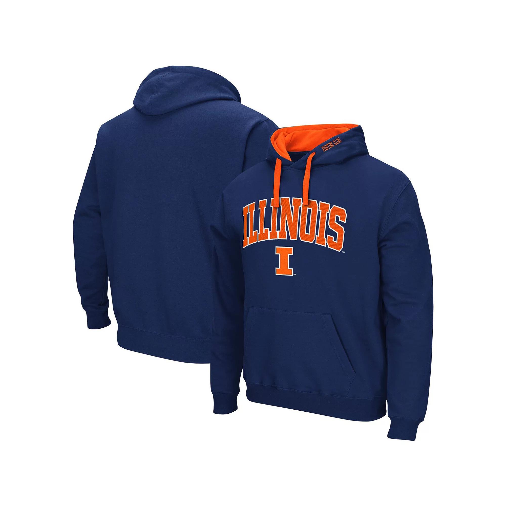 Men's Colosseum Navy Illinois Fighting Illini Big & Tall Arch & Logo 2.0 Pullover Hoodie,  Product Image