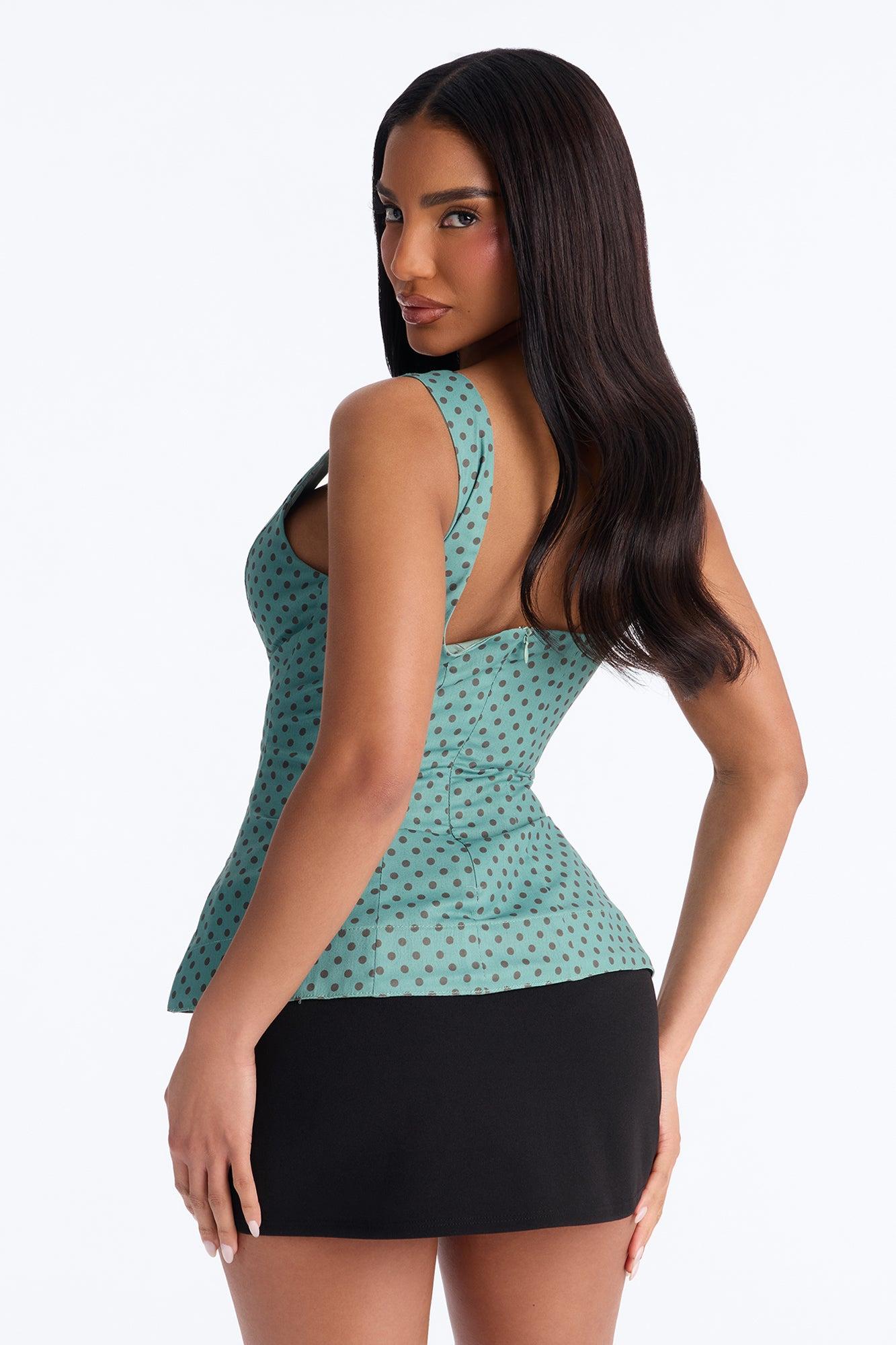 Tea First Polka Dot Chiffon Peplum Top - Sage/combo Female Product Image