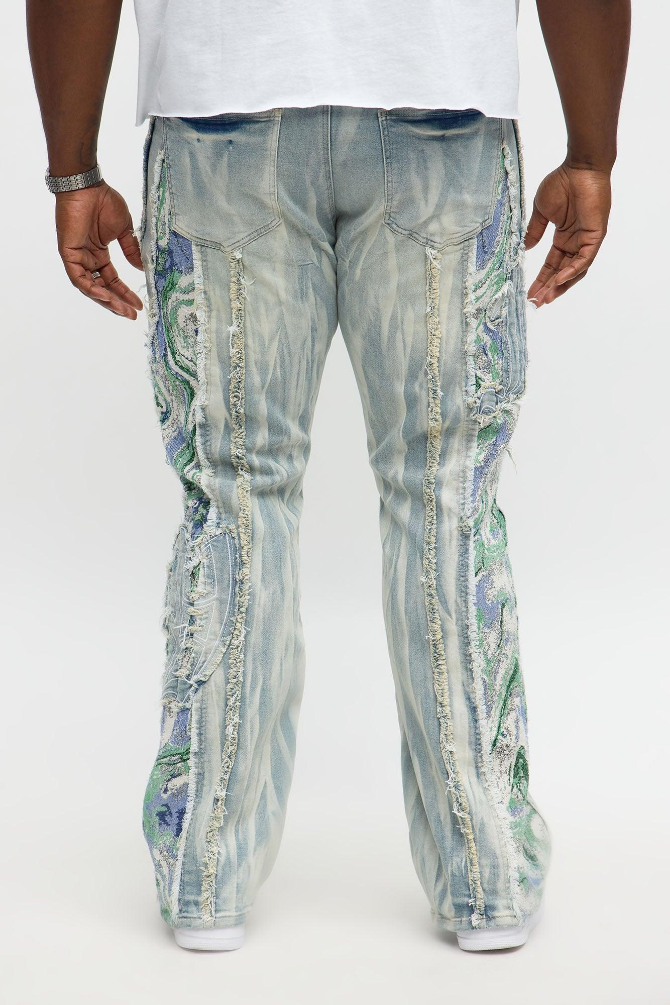 Stacked Skinny Flare Gray With Tapestry Sides Jean - Light Blue Wash Product Image