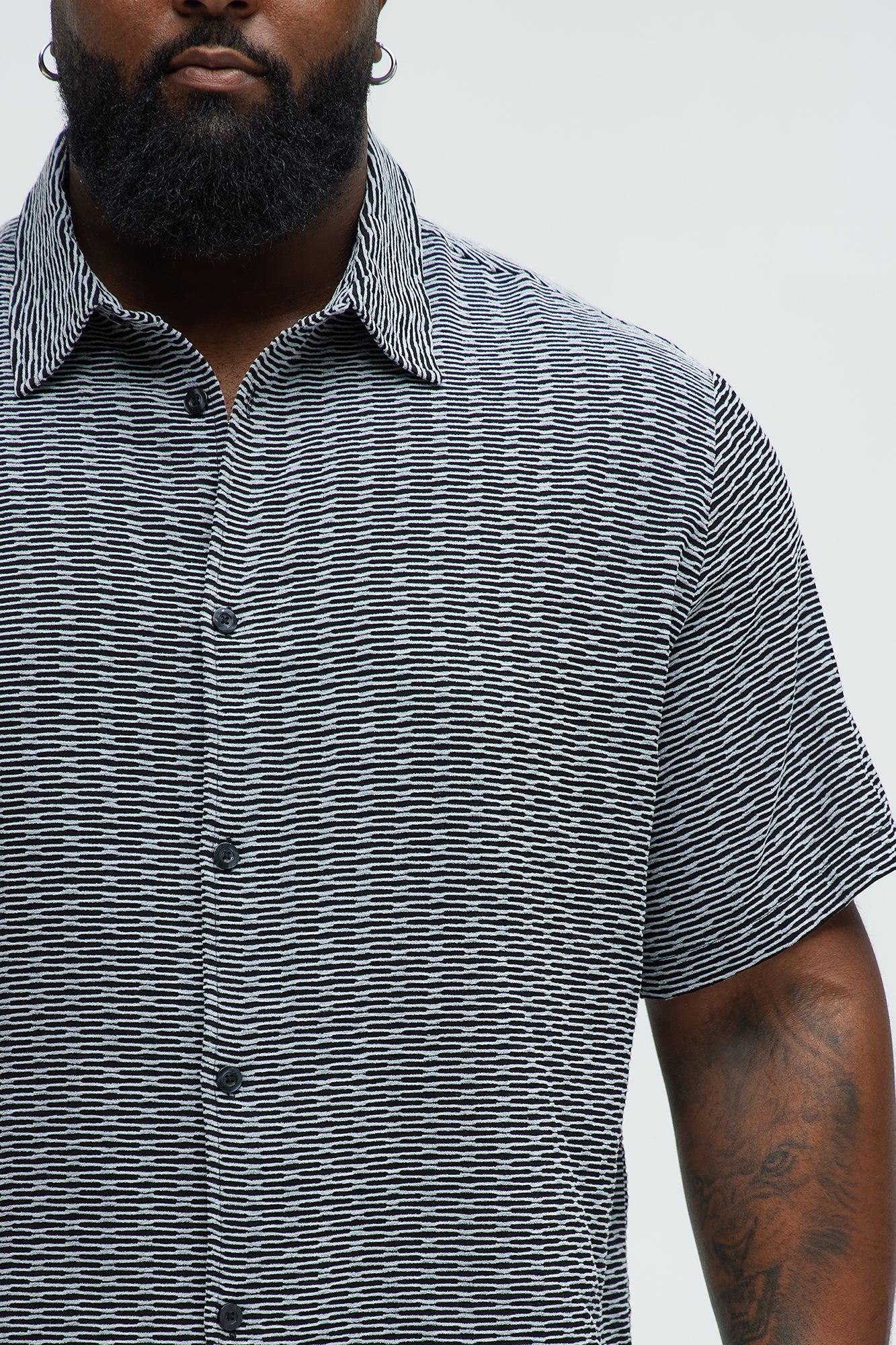 Textured Chenille Pattern Button Up Shirt - Black/White Product Image