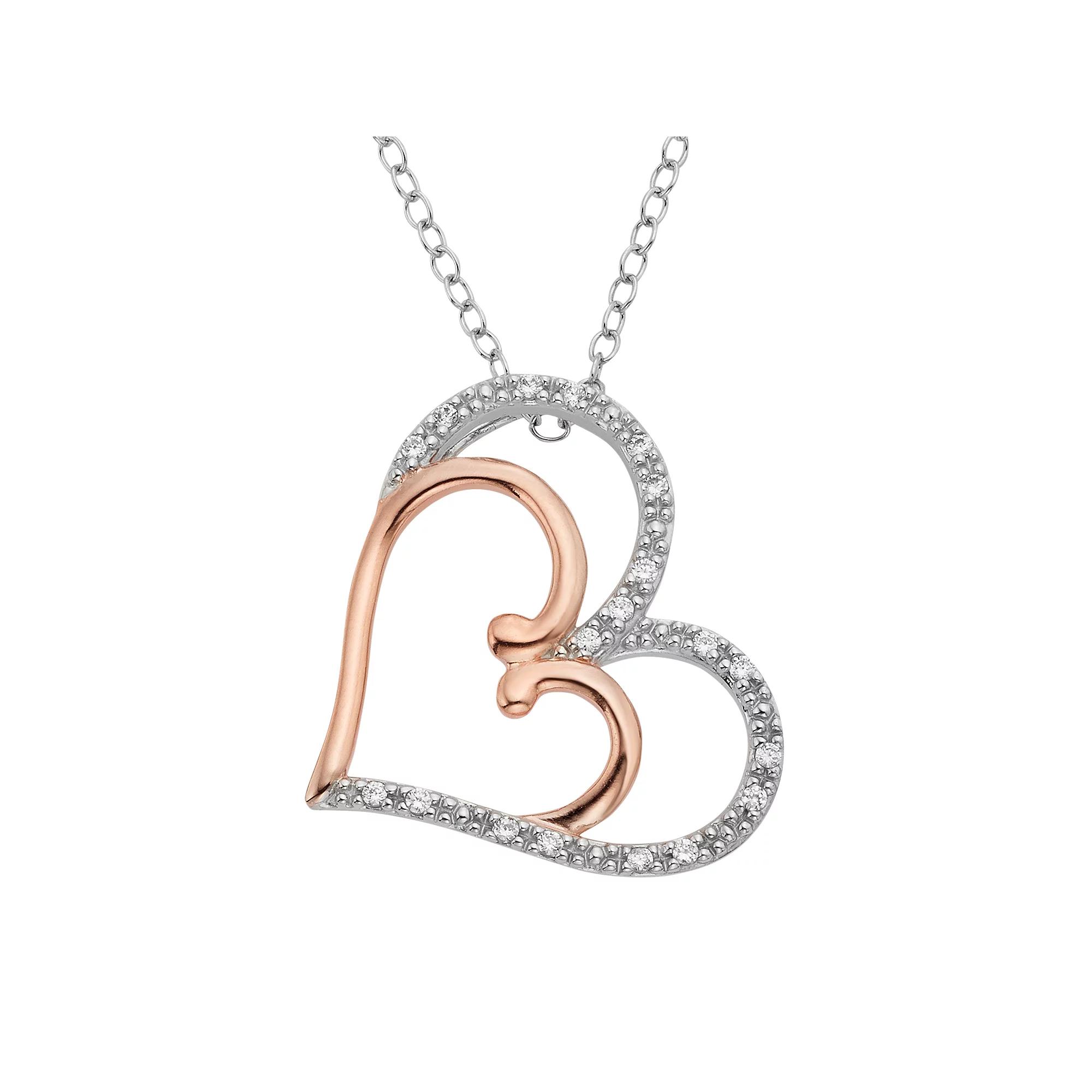 1/10 Carat T.W. Diamond Two Tone 14k Gold Double Heart Pendant Necklace, Women's, Size: 18", White Product Image