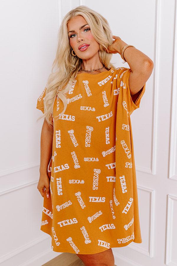 School Spirit Sequin Embroidered Mini Dress in Texas Rust Curves Product Image