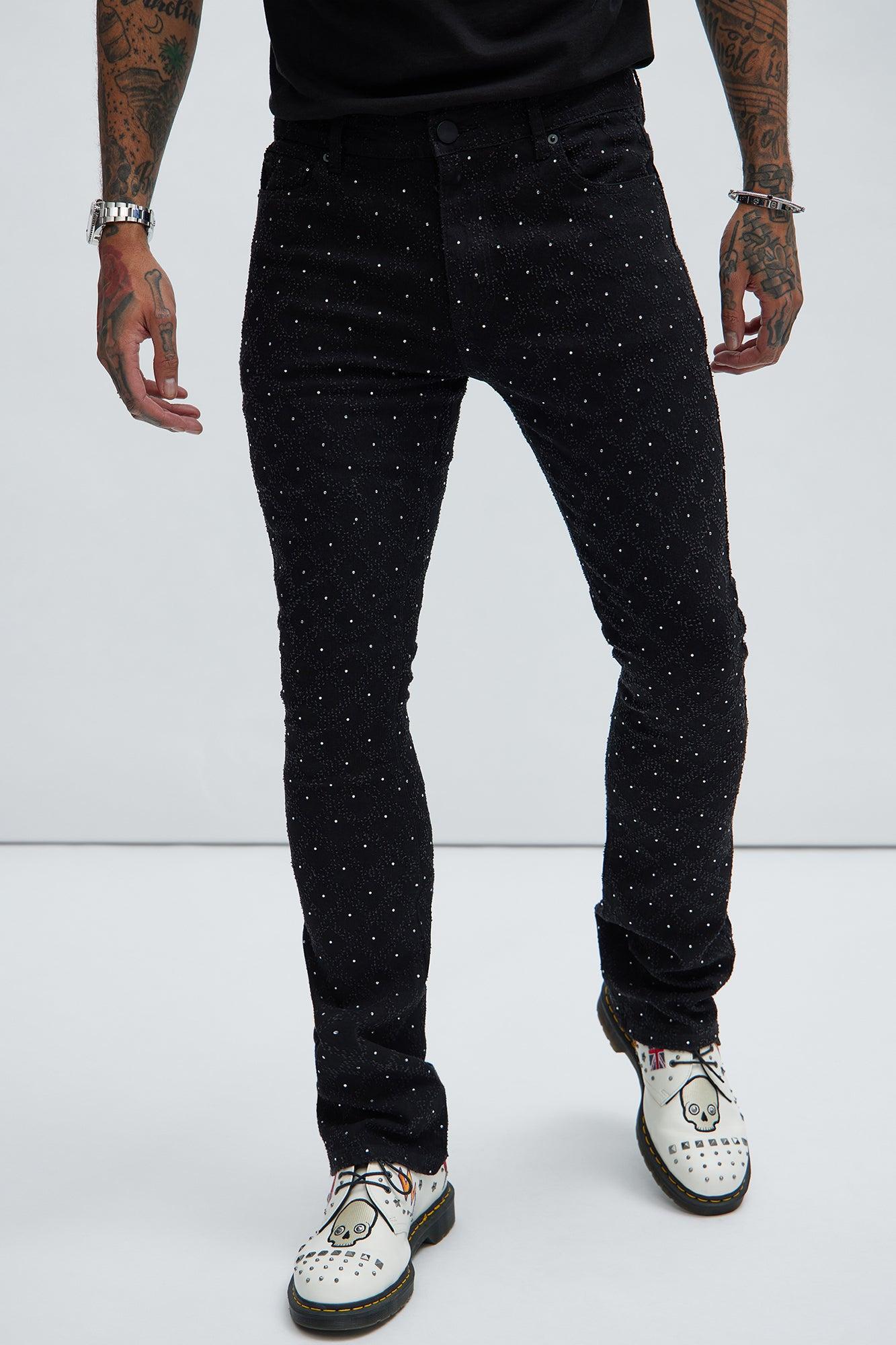 I Be Jeweled Stacked Skinny Flare Jeans - Black Product Image
