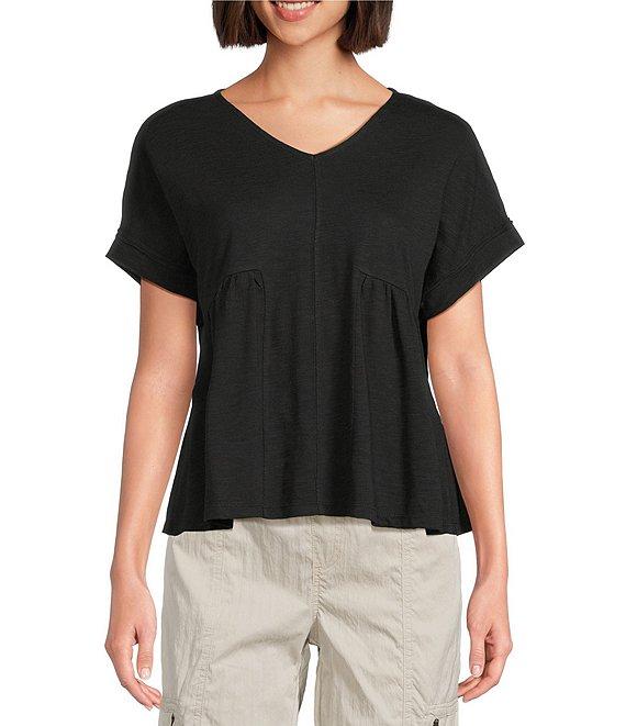 Westbound Knit V-Neck Flowy Short Sleeve Top Product Image