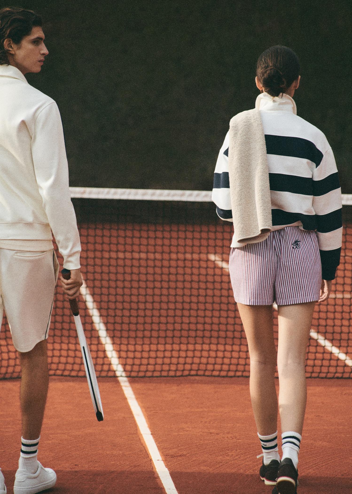 Striped poplin shorts with embroidered message - Women | MANGO USA Product Image