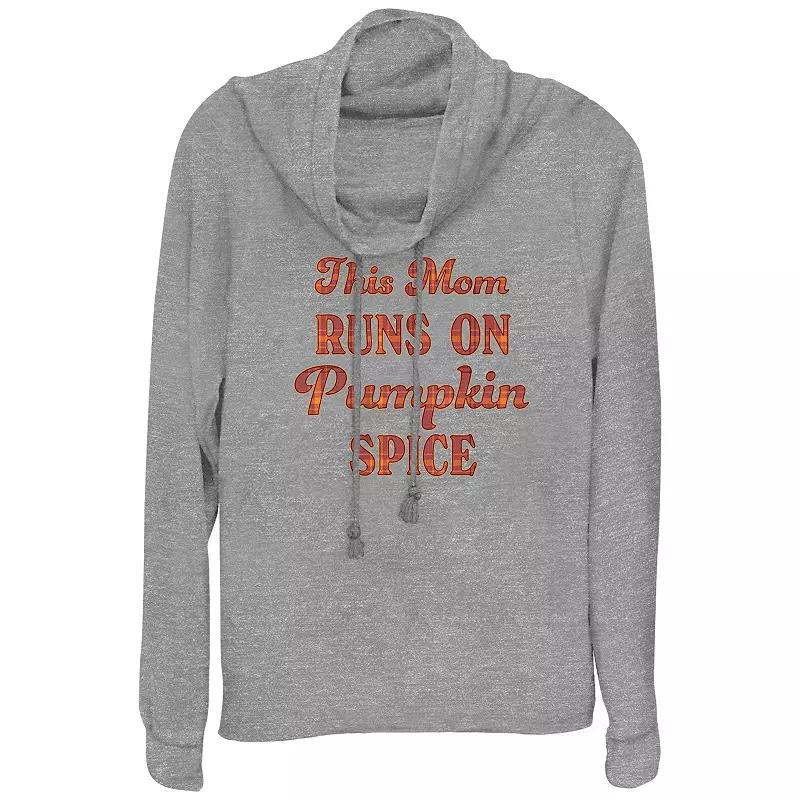 Plus Size This Mom Runs On Pumpkin Spice Cowlneck Graphic Lightweight Long Sleeve, Women's, Size: 1XL, Gray Grey Product Image