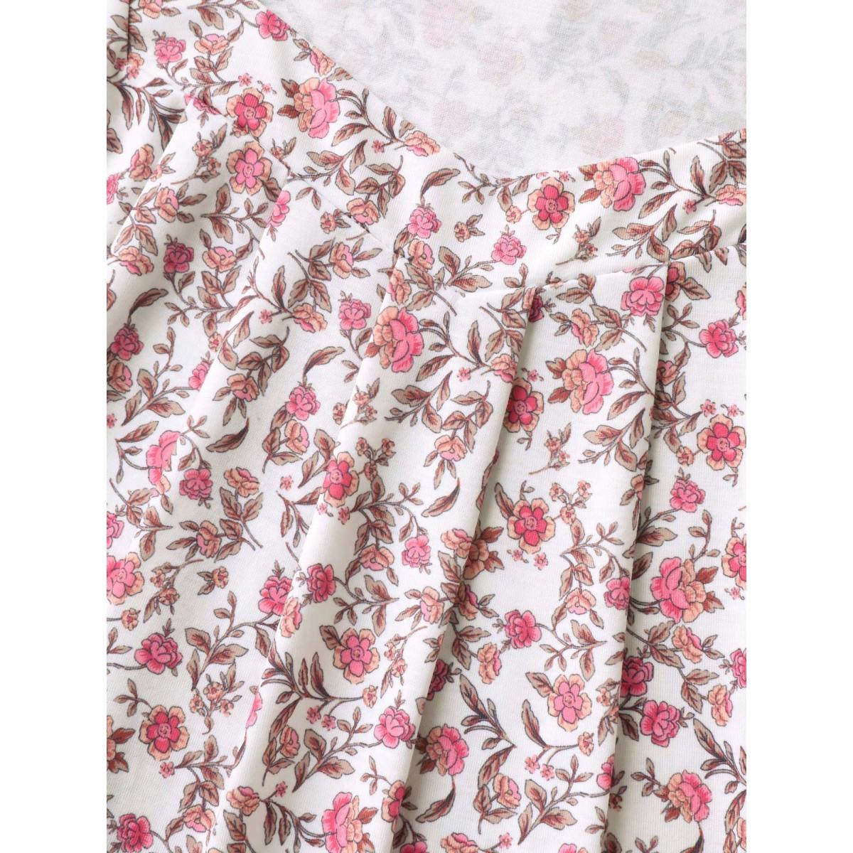 Plus Size Floral Print Pleated Front Sleeveless Tank Women Multicolor Casual Pleated Square Neck Everyday Tank Tops Camis BloomChic 10/M Product Image