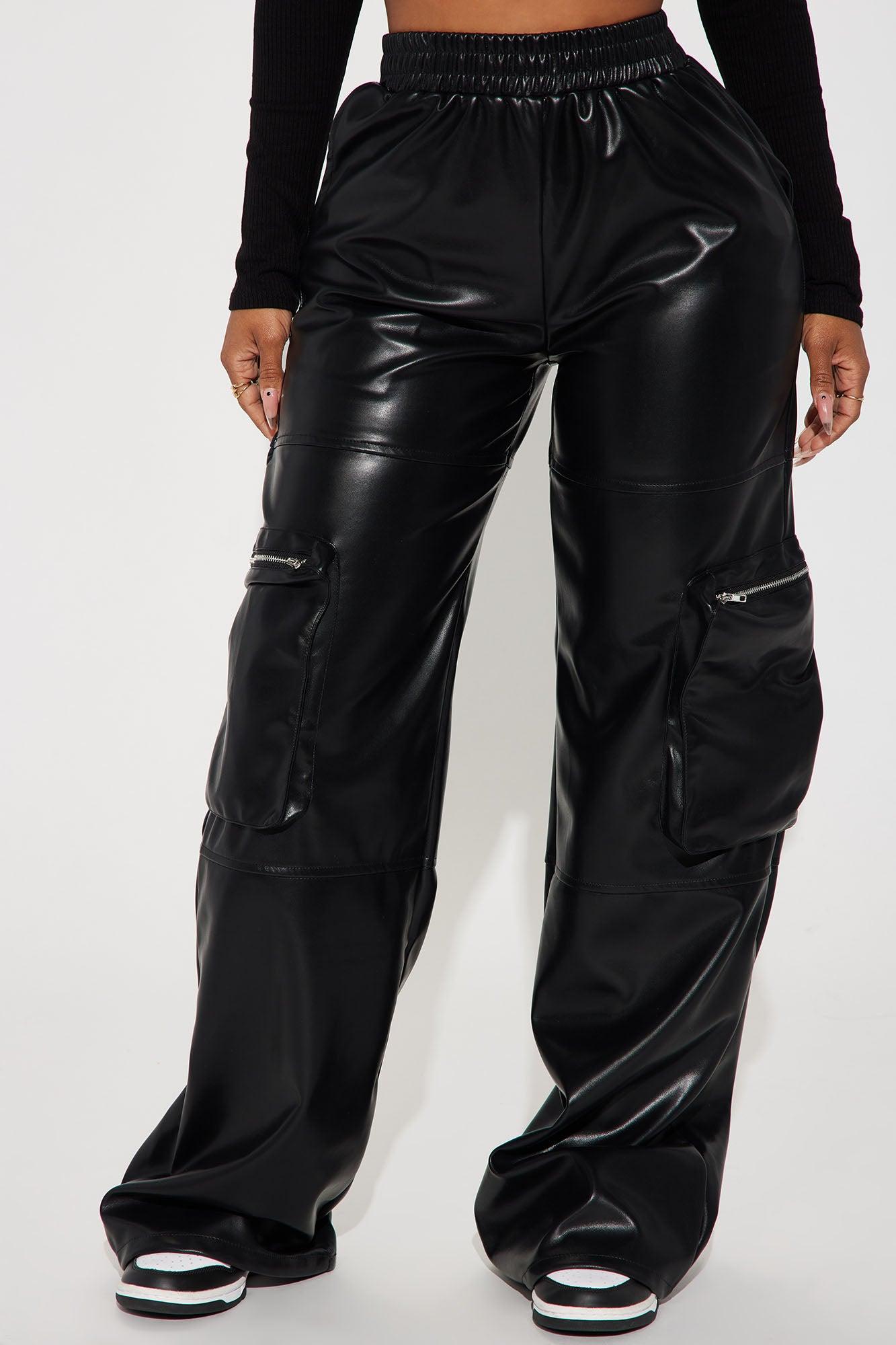 Wasted Times Faux Leather Cargo Pant - Black Product Image