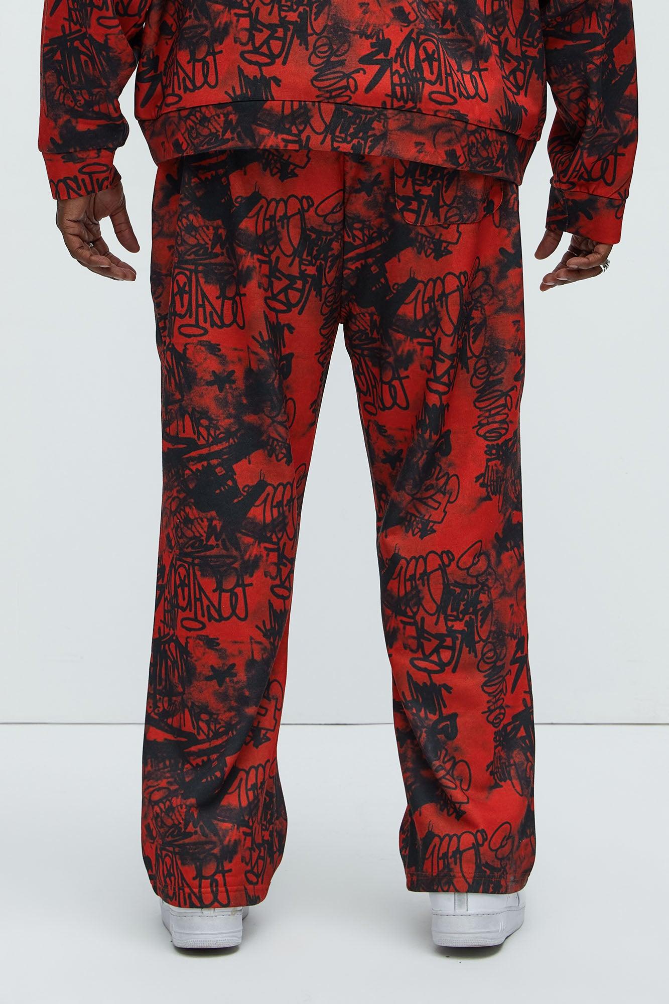 Vandal Straight Graffiti Sweatpants - Red Product Image