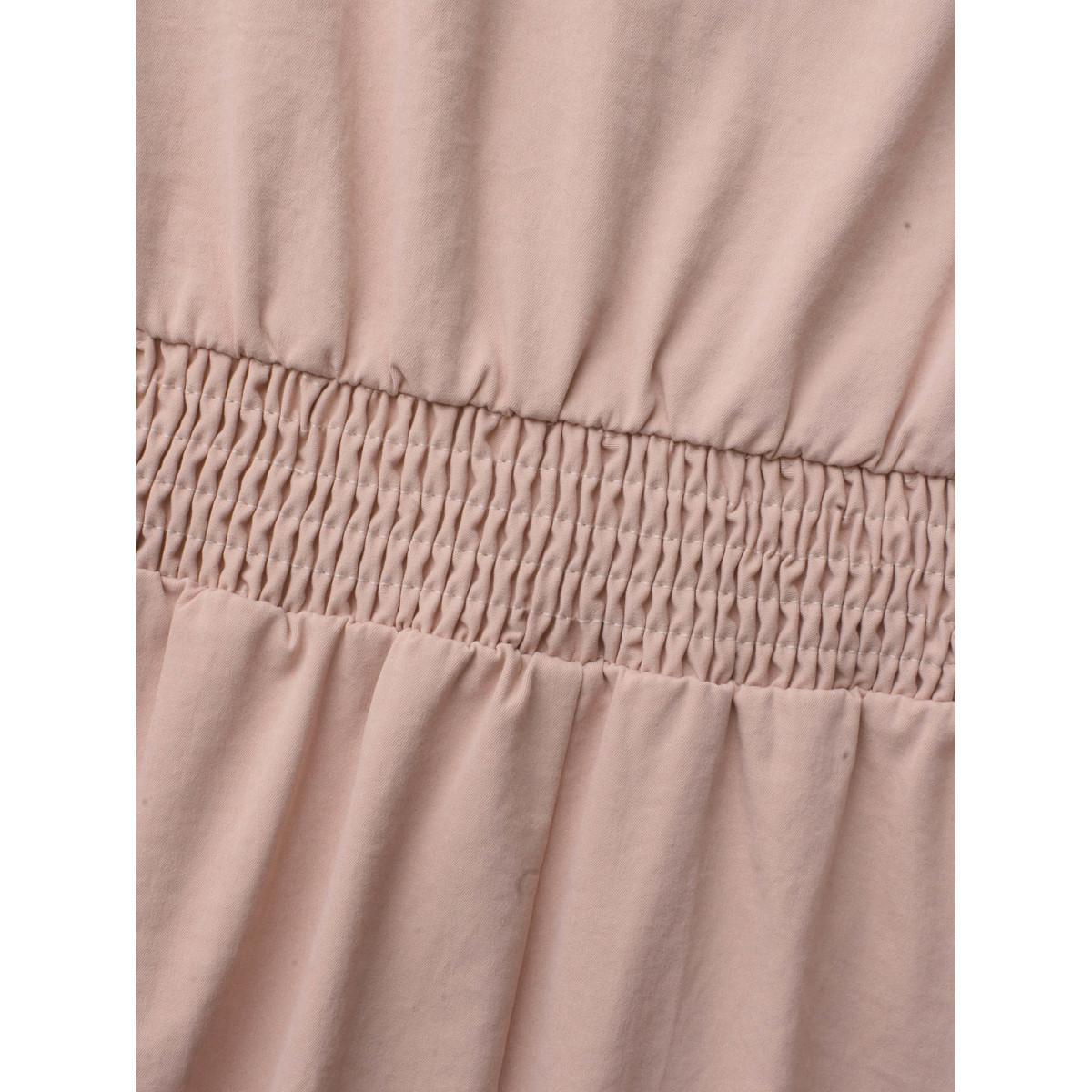 Plus Size Shirt Collar Shirred Woven Ribbon Dress Crepe Women Elegant Woven ribbon&lace trim Shirt collar Long Sleeve Curvy BloomChic 12/L Product Image