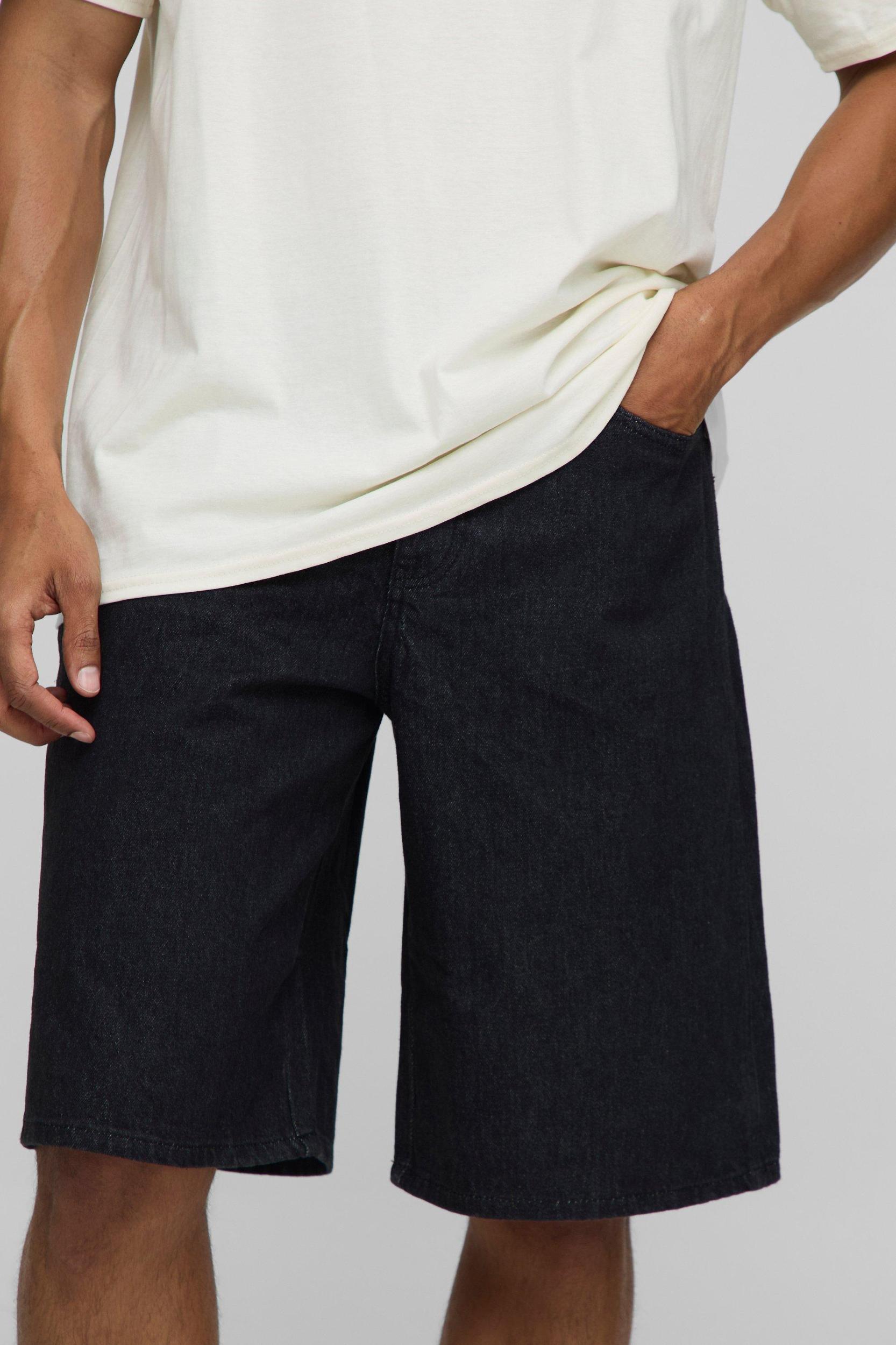 Baggy Fit Carpenter Contrast Stitch Denim Shorts | boohooMAN USA Product Image