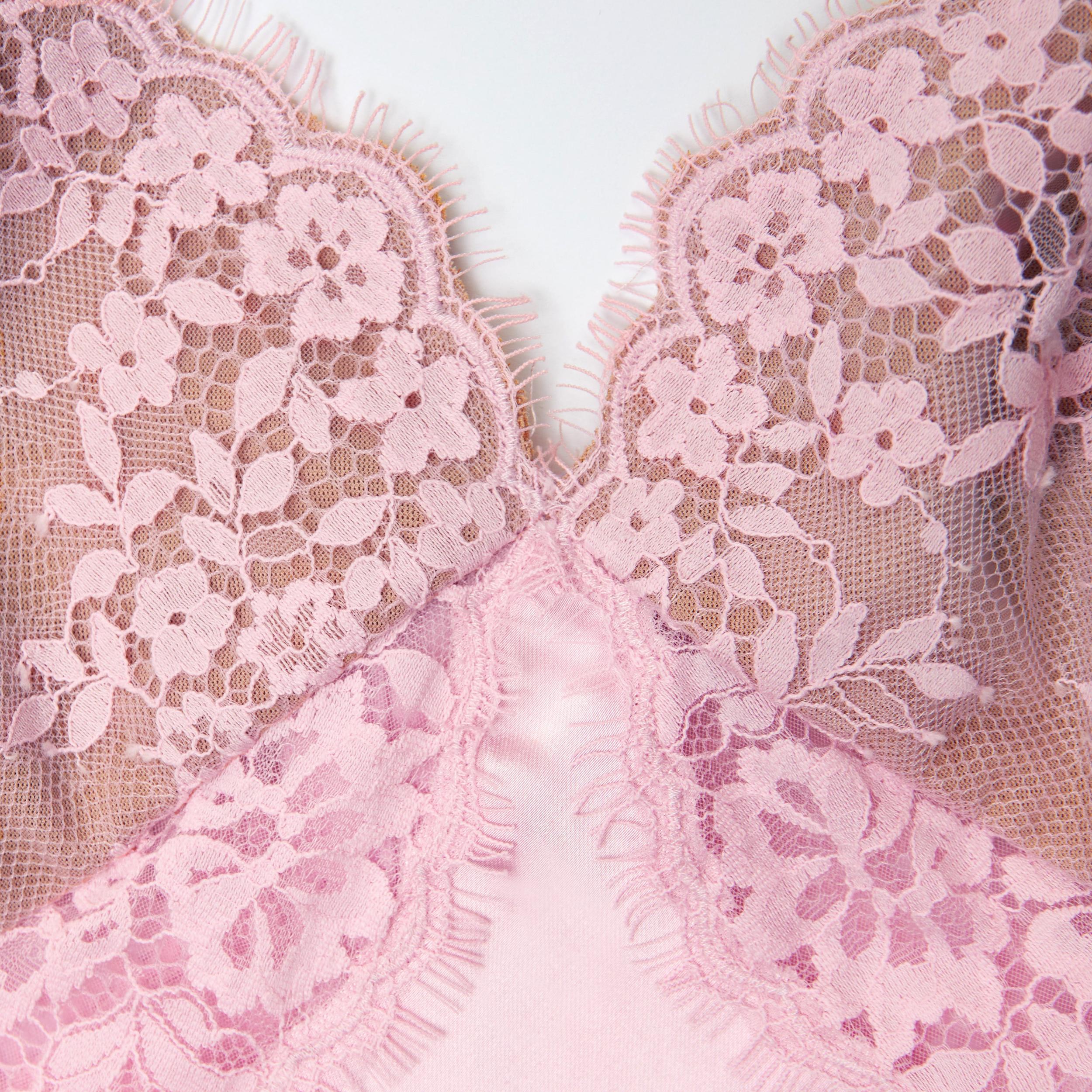 Pink Lace Satin Mini Dress Product Image