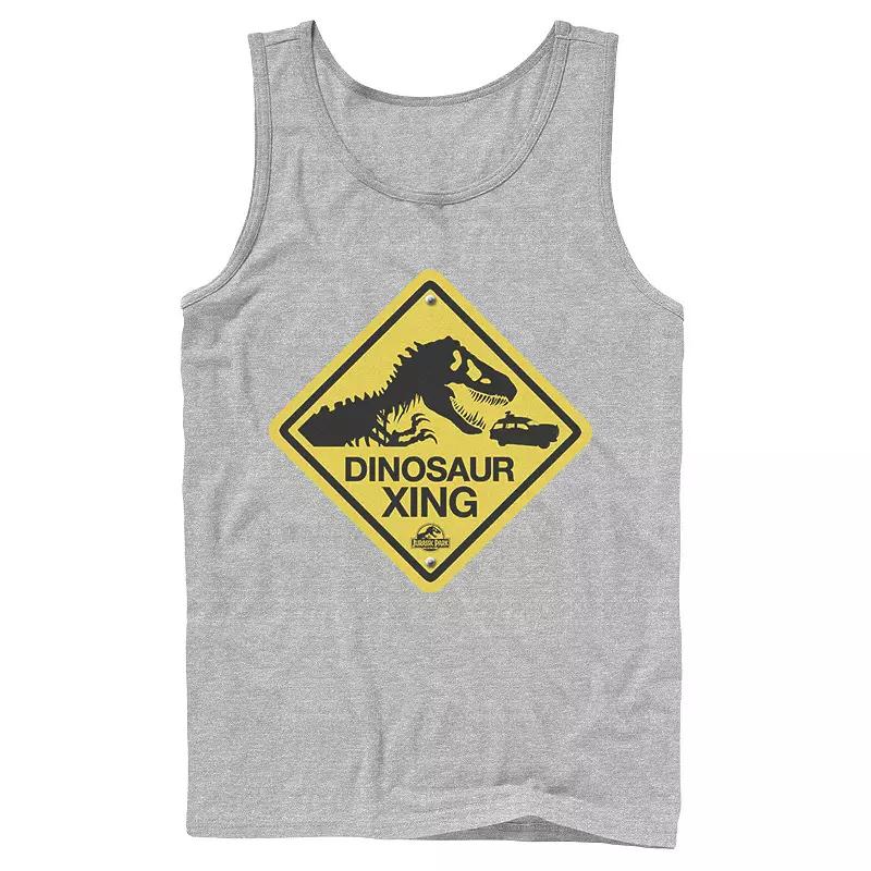 Men's Jurassic Park Dinosaur Crossing Yellow Sign Tank Top,  Product Image
