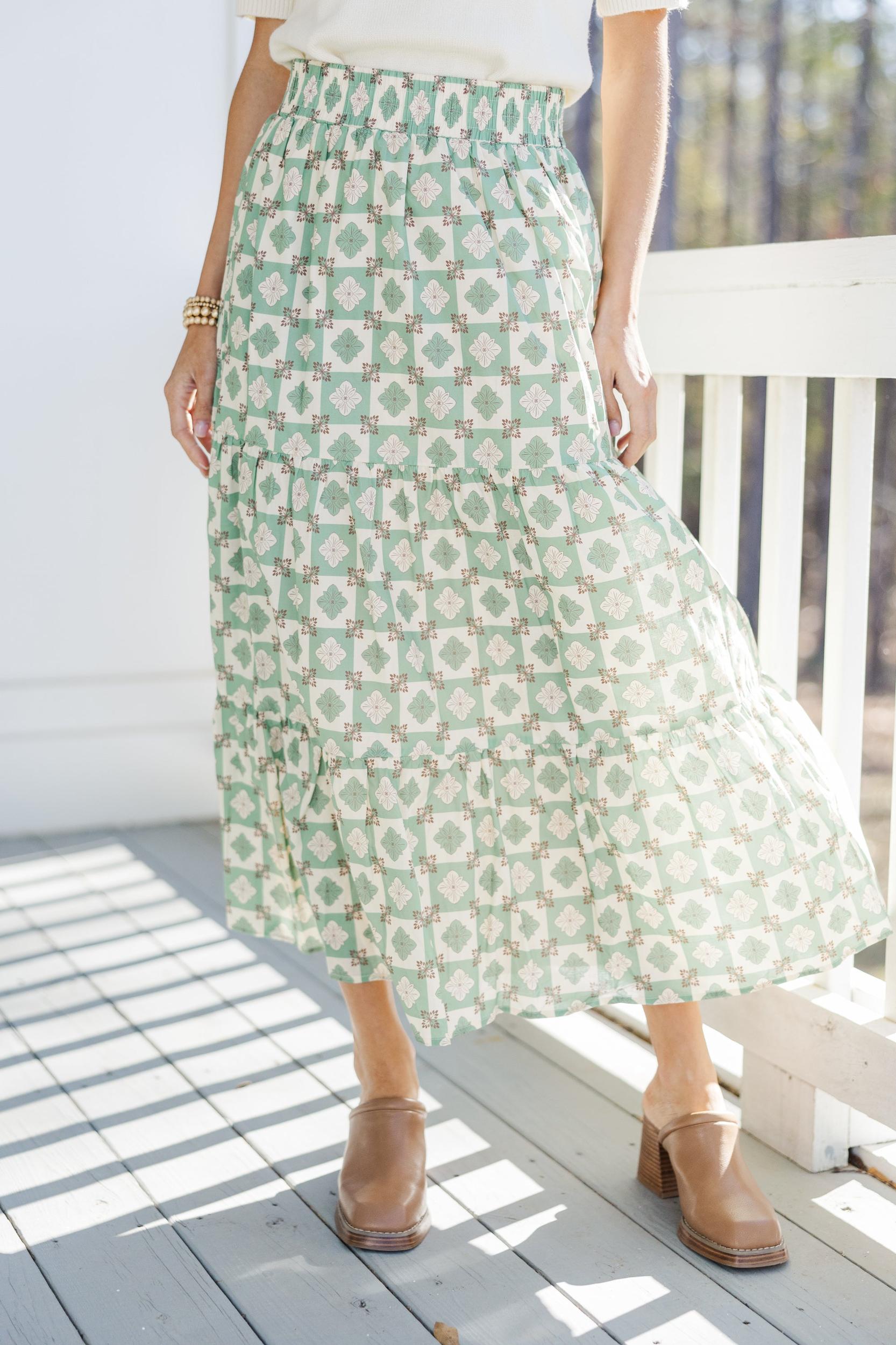 Wandering Way Olive Green Medallion Midi Skirt Female Product Image