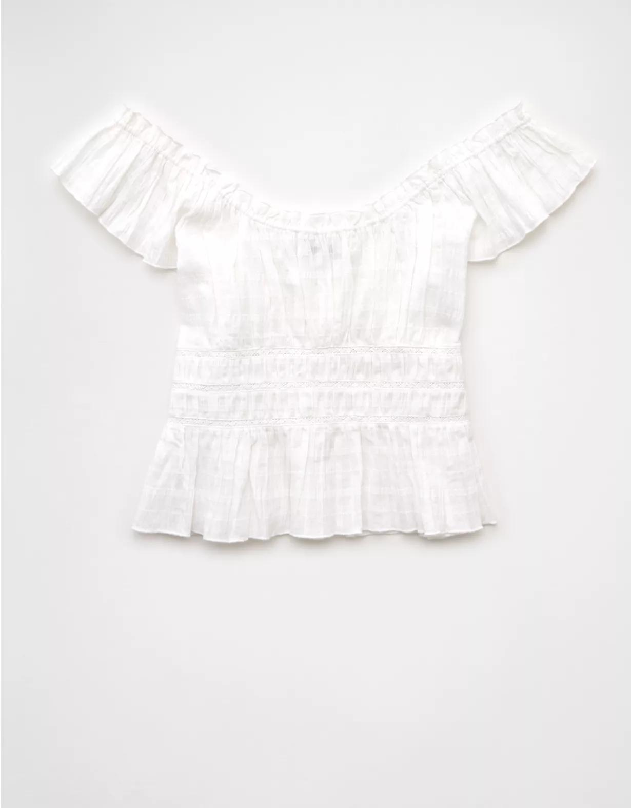 AE Ruched Flutter Sleeve Blouse Product Image