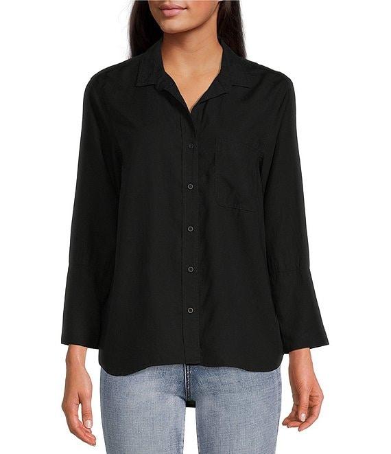 Chelsea & Violet Tencel Point Collar 3/4 Sleeve Shirttail Hem Button Front Patch Pocket Shirt Product Image