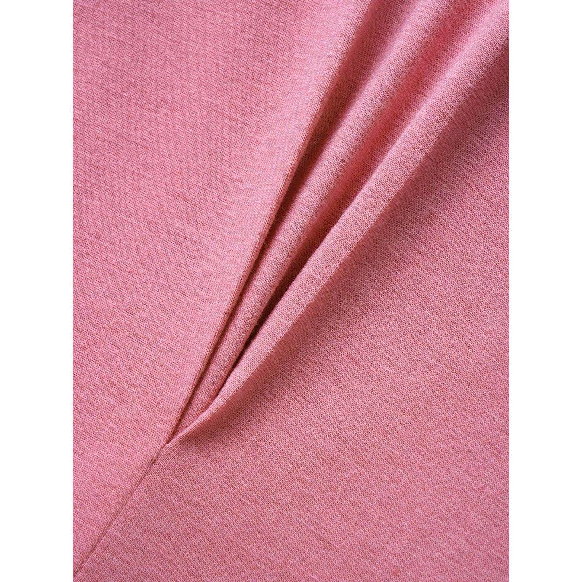 Plus Size Solid Crew Neck Plicated Detail Dress Beanpastepowder Women Casual Pleated Round Neck Short sleeve Curvy BloomChic 14-16/1X Product Image