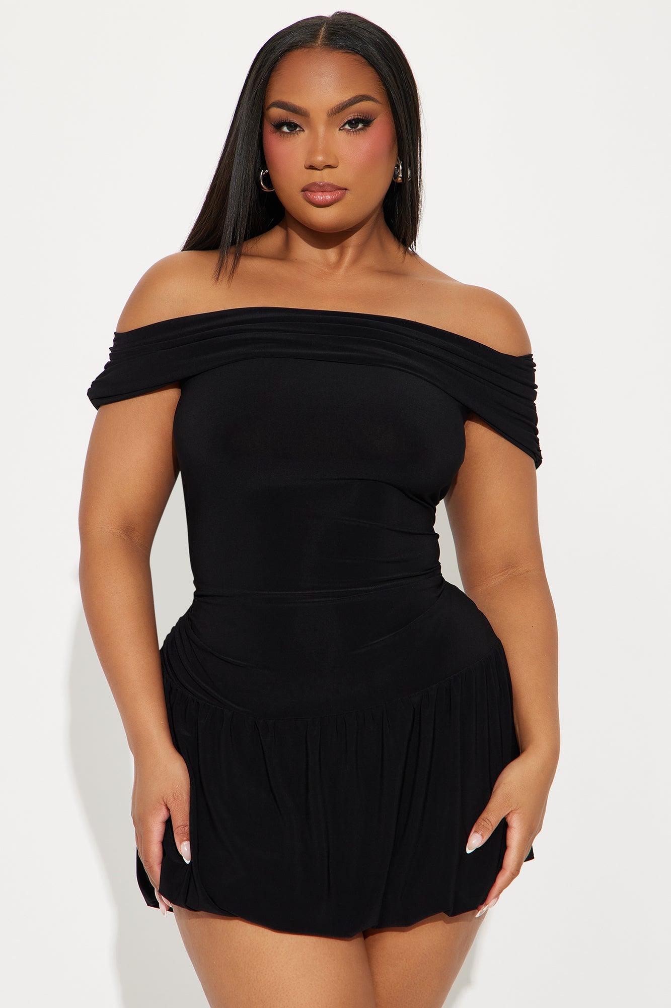 Wild One Off Shoulder Bubble Mini Dress - Black Product Image