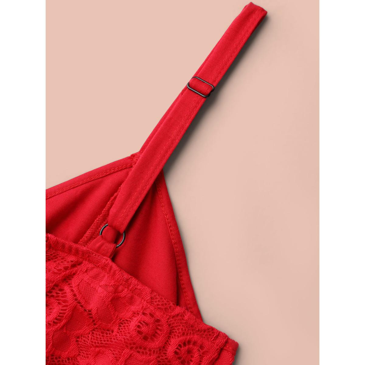 Plus Size Bowknot Crochet Lace Asymmetrical Hem Lounge Dress Women Brightred Lounge Texture V-neck Loungewear BloomChic 26/4X Product Image