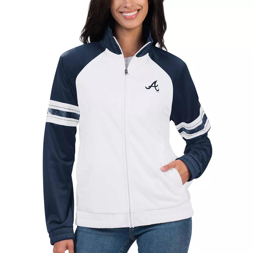 Women's G-III 4Her by Carl Banks White Atlanta Braves Show Up Raglan Full-Zip Track Jacket, Size: Medium Product Image