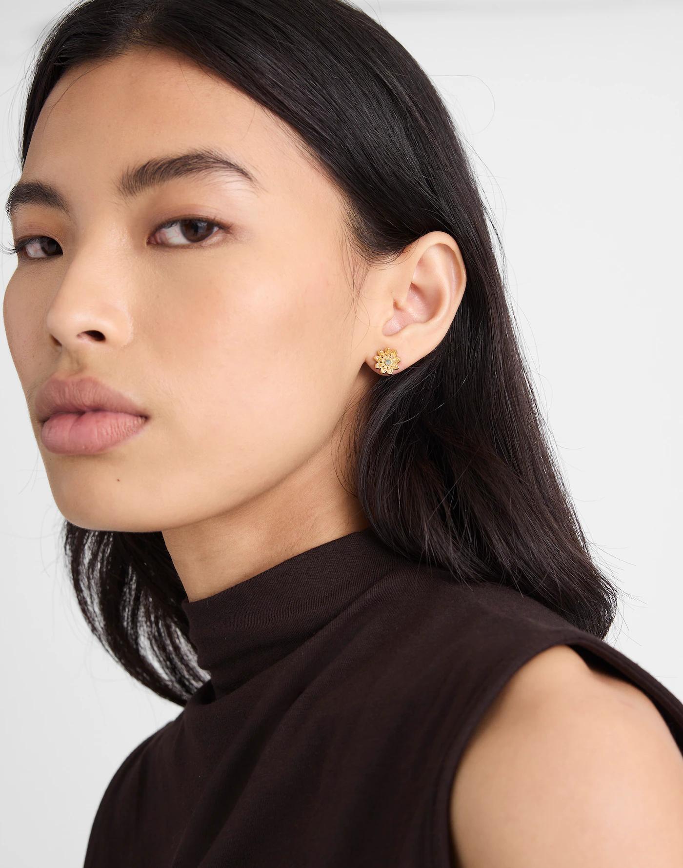 Semiprecious Floral Chintz Stud Earrings Product Image