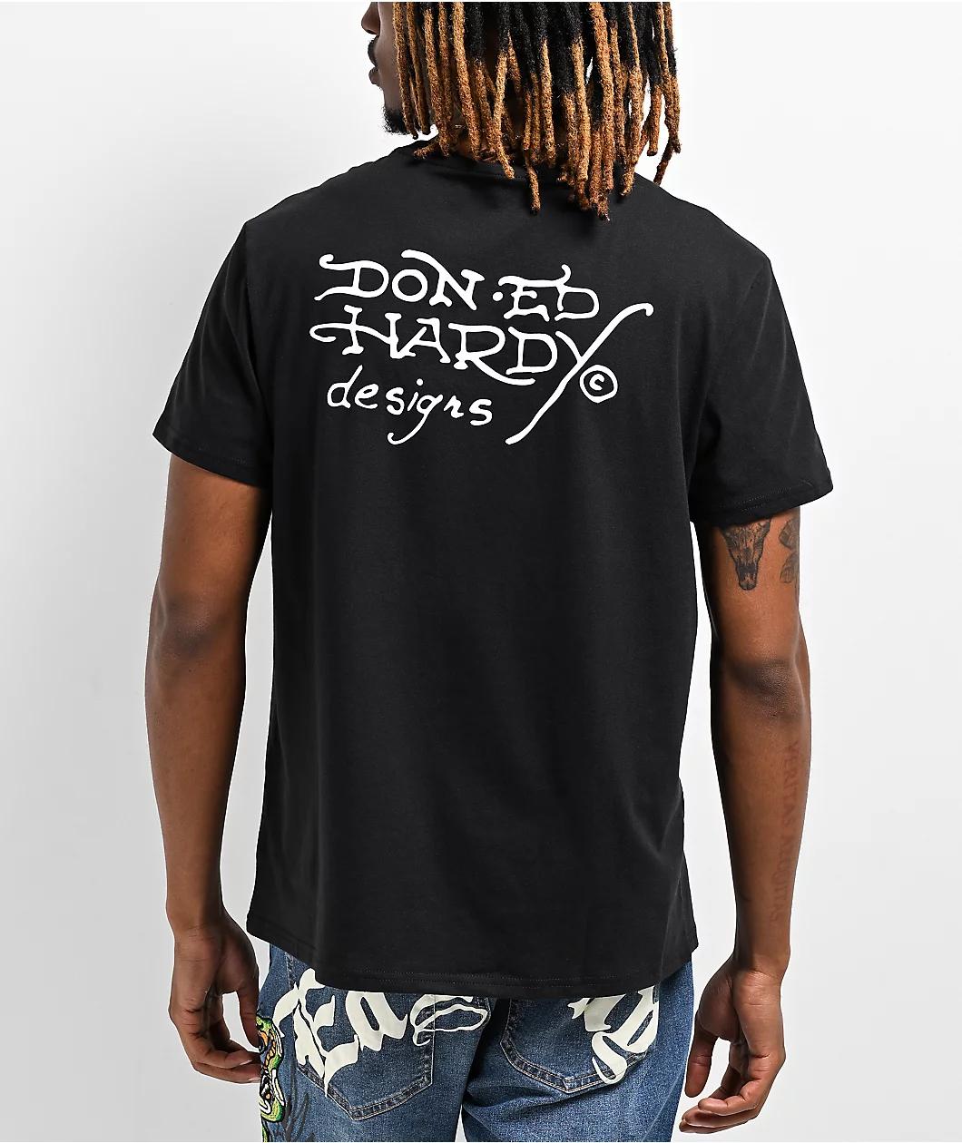 Ed Hardy Flame Skull Rhinestone Black T-Shirt Product Image