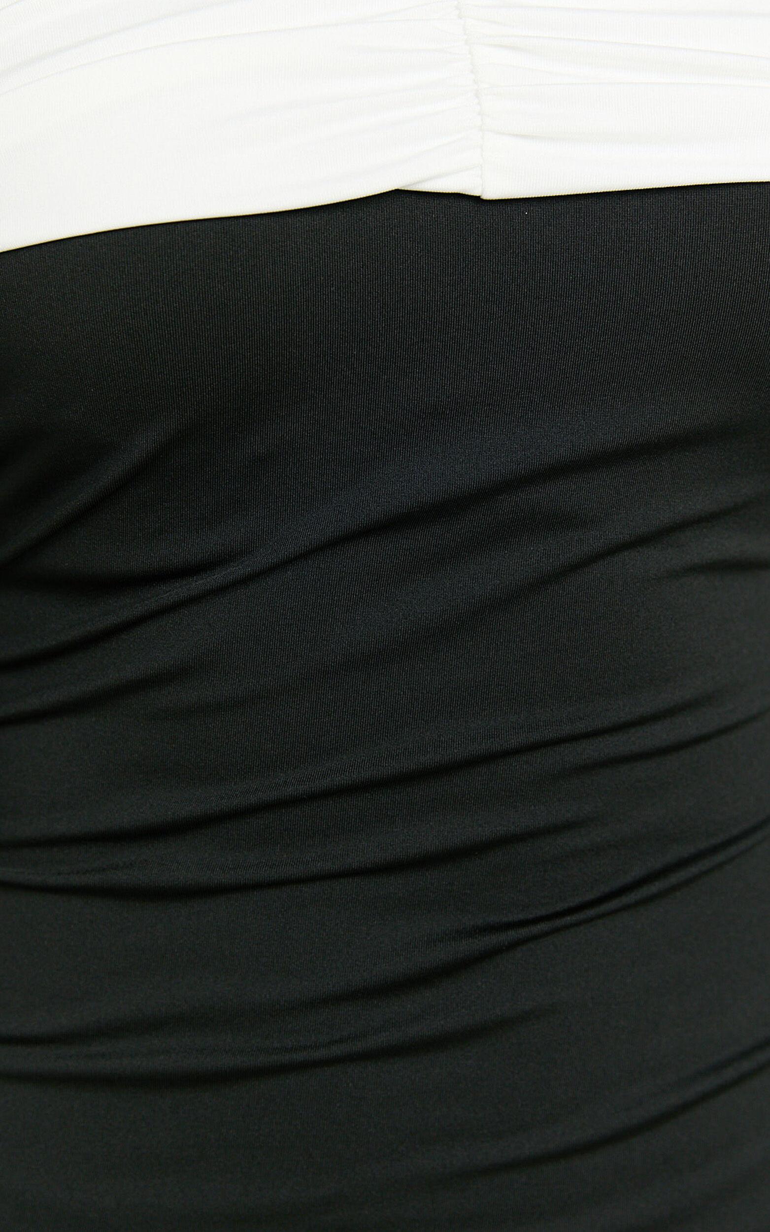 Amalita Mini Dress - Off Shoulder Contrast Long Sleeve Dress in Black & White Product Image