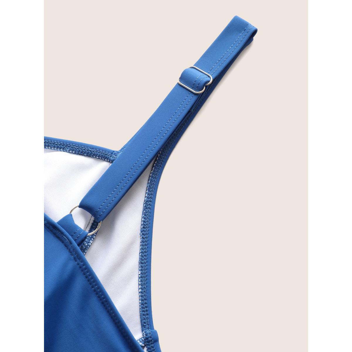 Plus Size Marine Elements Patchwork Drawstring Mesh Swim Dress Women's Swimwear Mediumblue Beach Bodycon Heart neckline High stretch Curve Swim Dresses BloomChic 10/M Product Image