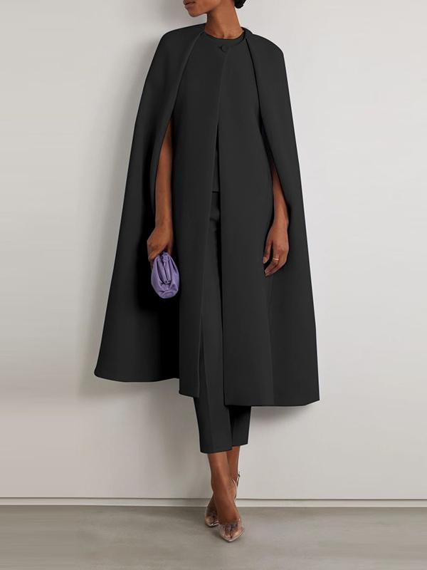 Cap Sleeve Solid Color Round-Neck Cape Pants Pants Set Two Pieces Set Product Image