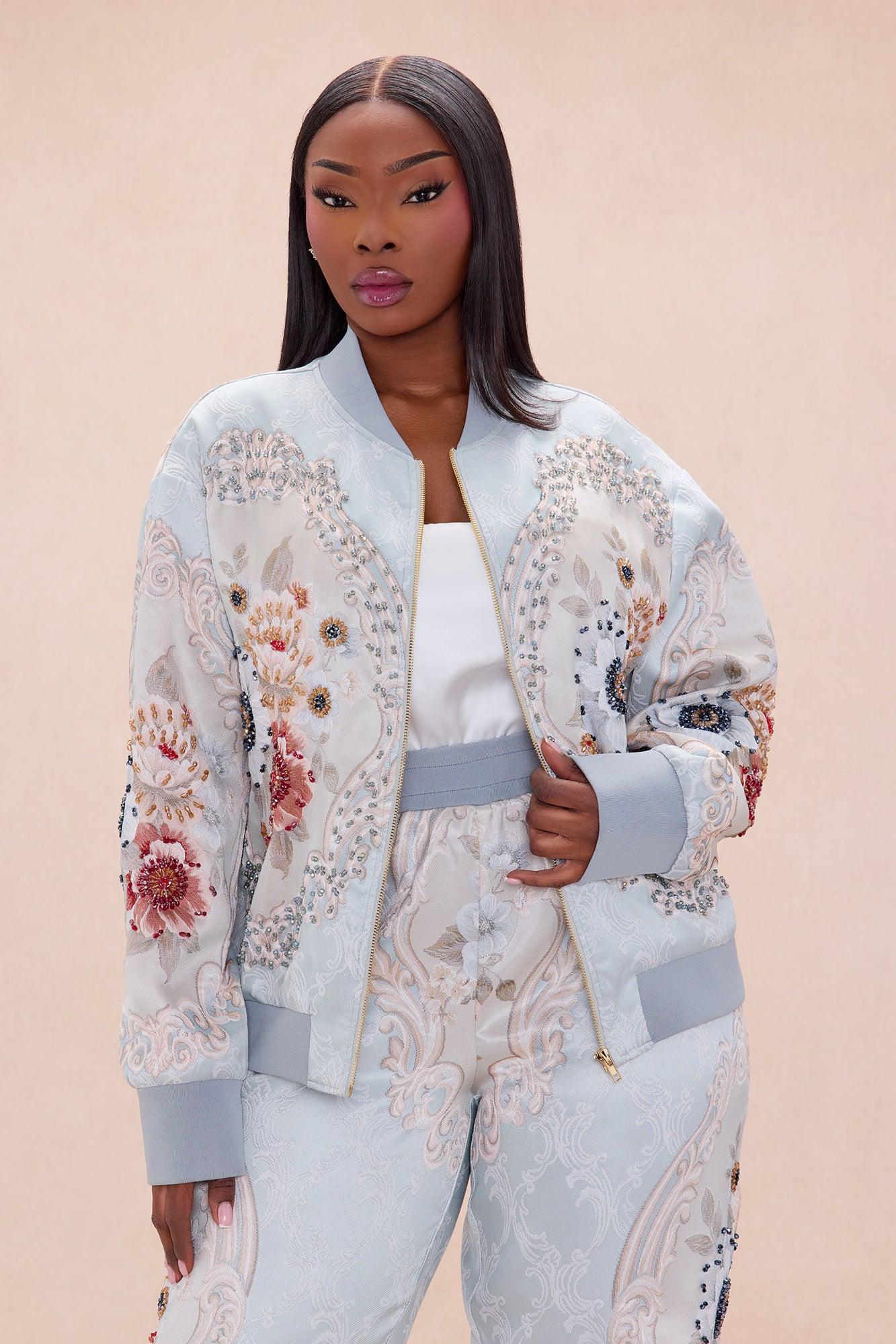 Riannon Embellished Jacquard Jacket - Grey Female Product Image