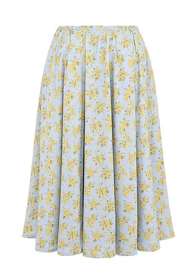 Cora  soft blue vintage floral print cotton midi skirt - sale Product Image