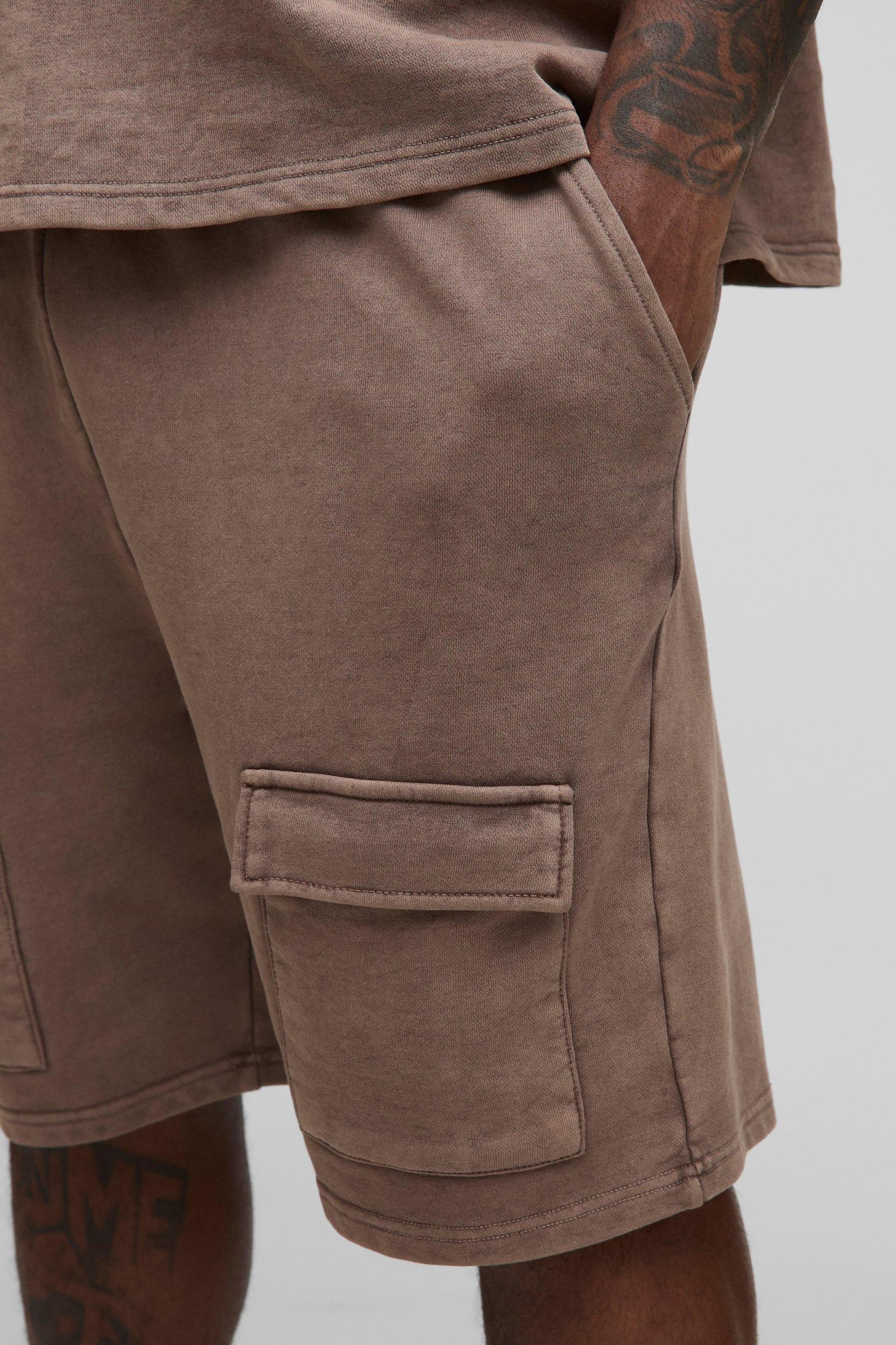 Plus Loose Fit Cargo Acid Wash Jersey Shorts | boohooMAN USA Product Image