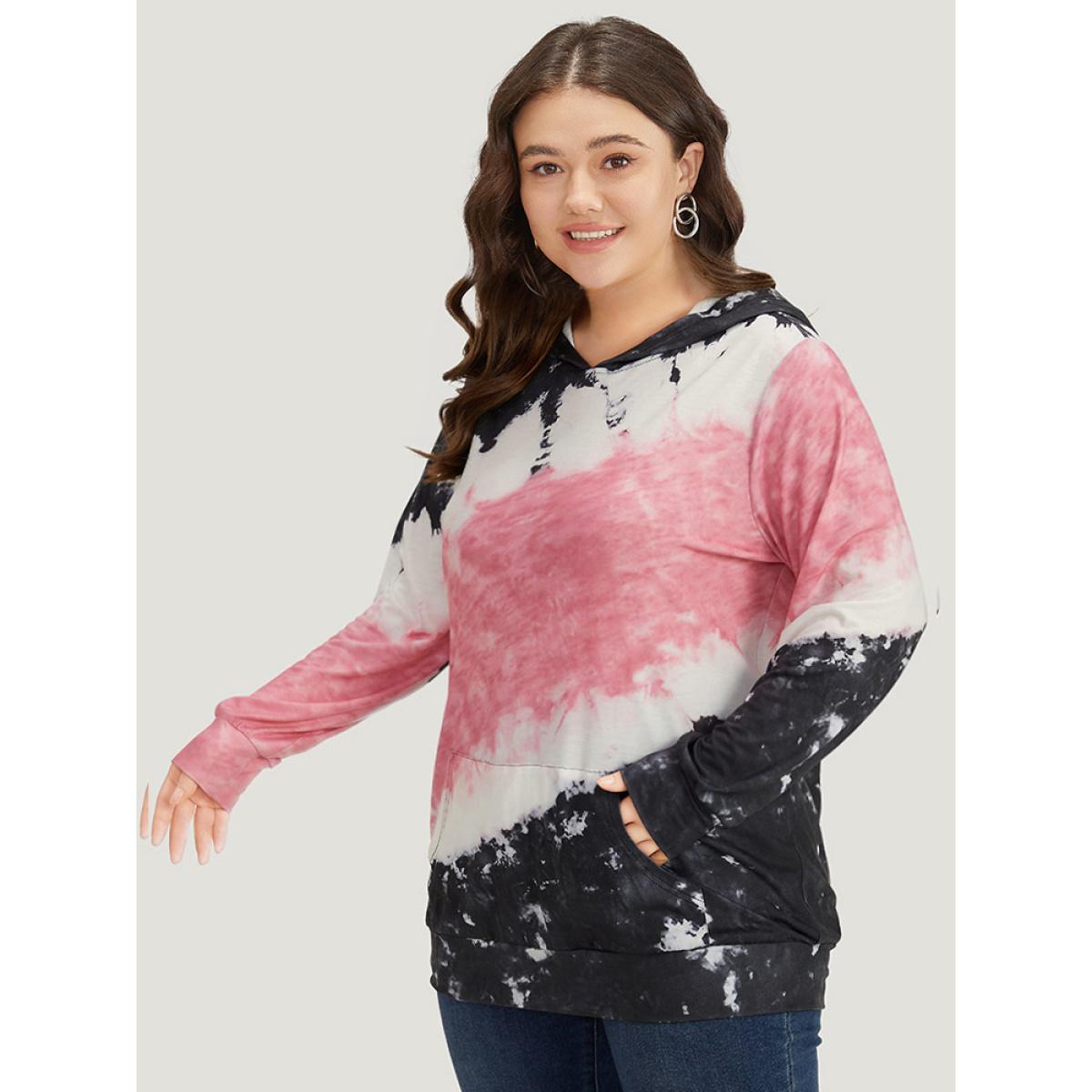 Plus Size Tie Dye Hooded Pocket Sweatshirt Women Multicolor Casual Tie Dye Hooded Dailywear Sweatshirts BloomChic 22-24/3X Product Image