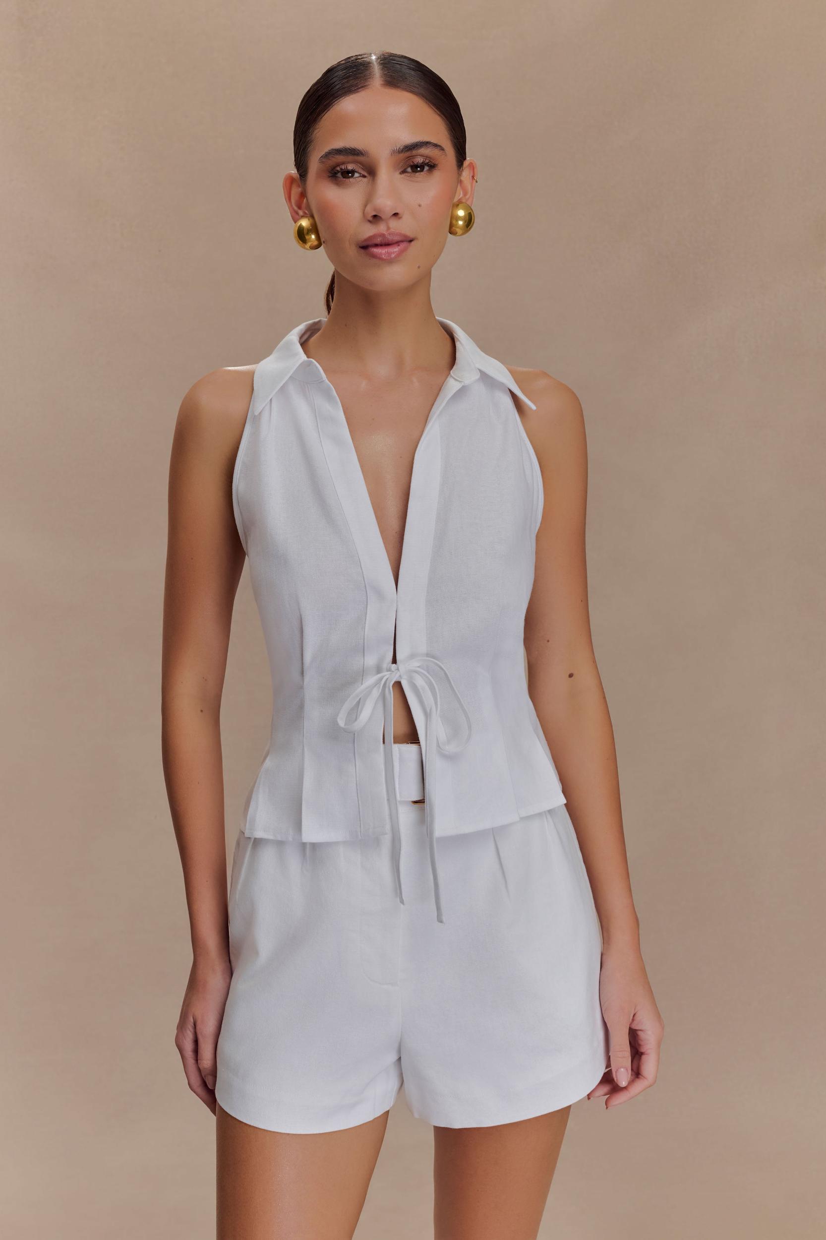 Scout Linen Belted Shorts - White Product Image