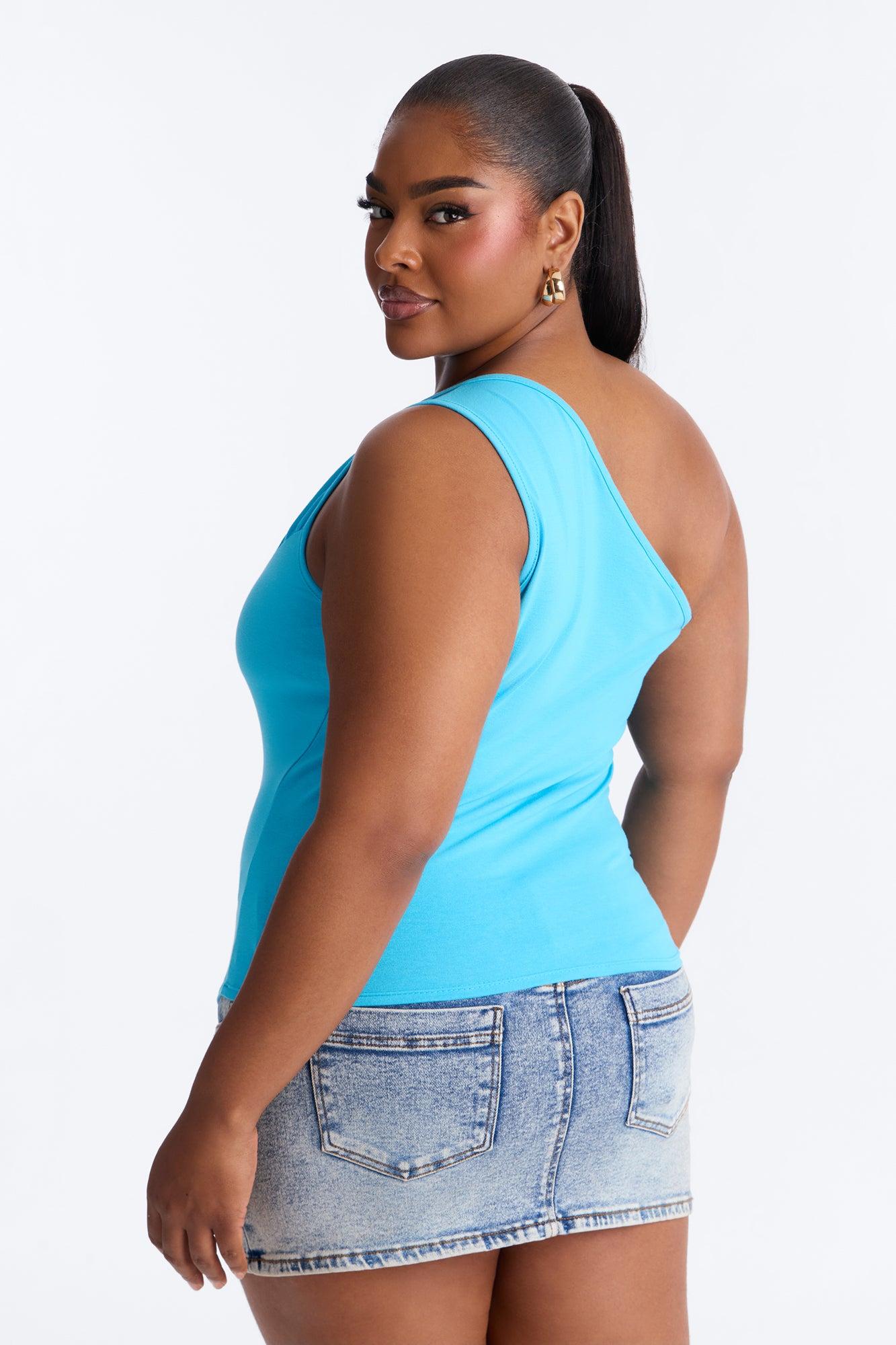 Malika Ruched One Shoulder Sleeveless Top - Blue Female Product Image