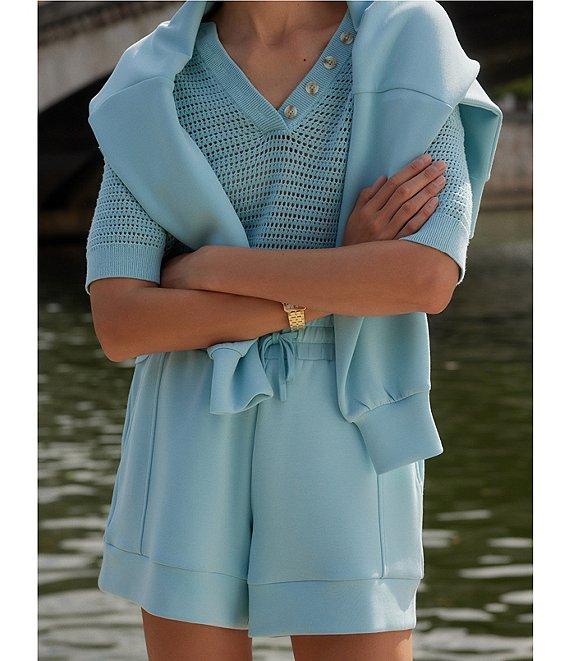 Varley Callie Knit Boxy Split V-Neck Short Sleeve Top Product Image