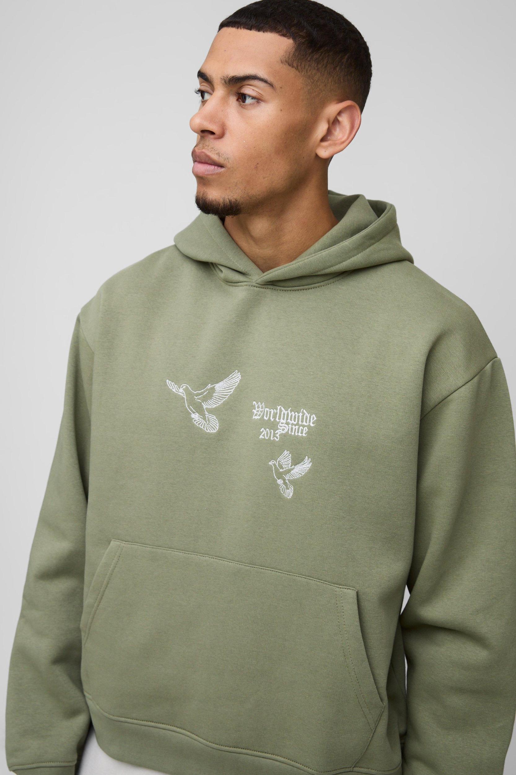 Oversized Boxy Smart Embroidered Hoodie | boohooMAN USA Product Image