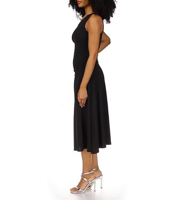 Michael Kors Asymmetrical Square Neck Sleeveless Ruched Side Midi Dress Product Image