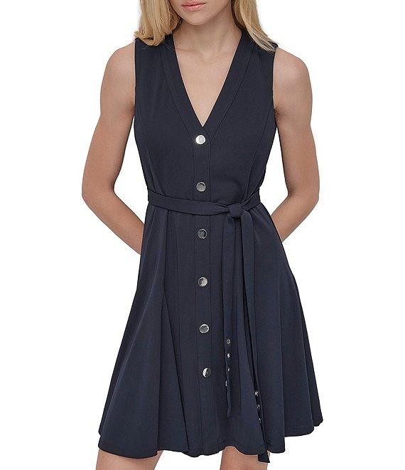 DKNY by Donna Karan Sleeveless Button Front Fit and Flare Dress Product Image